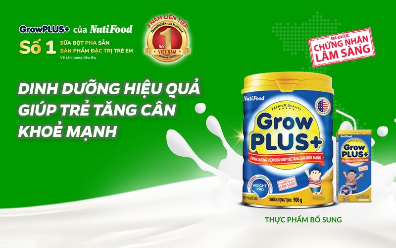 Sữa bột Grow Plus+ Xanh giúp trẻ tăng cân hiệu quả